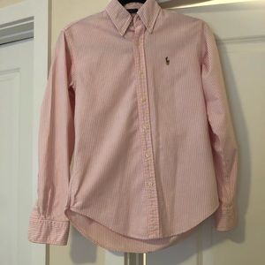 Pink and White Striped Women’s Size 2 Classic Fit Ralph Lauren Oxford